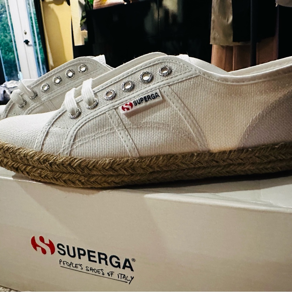 Superga White Canvas Sneakers with Jute Sole NWT